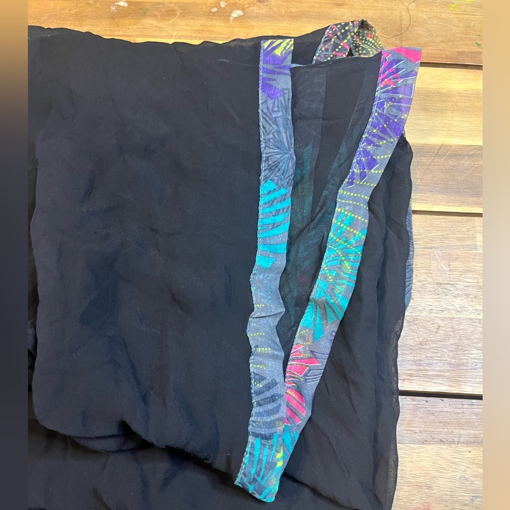 Swim suit cover up black gauzy tropical 72x50 beach wrap